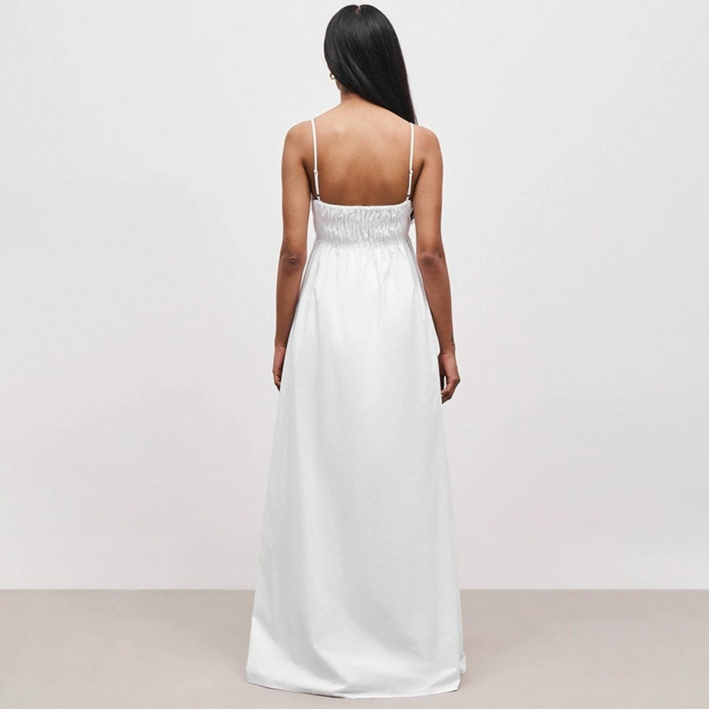 Zara Fall Solid Spaghetti Strap Shirred Long Tube Top Casual Dress - Picture 4 of 6